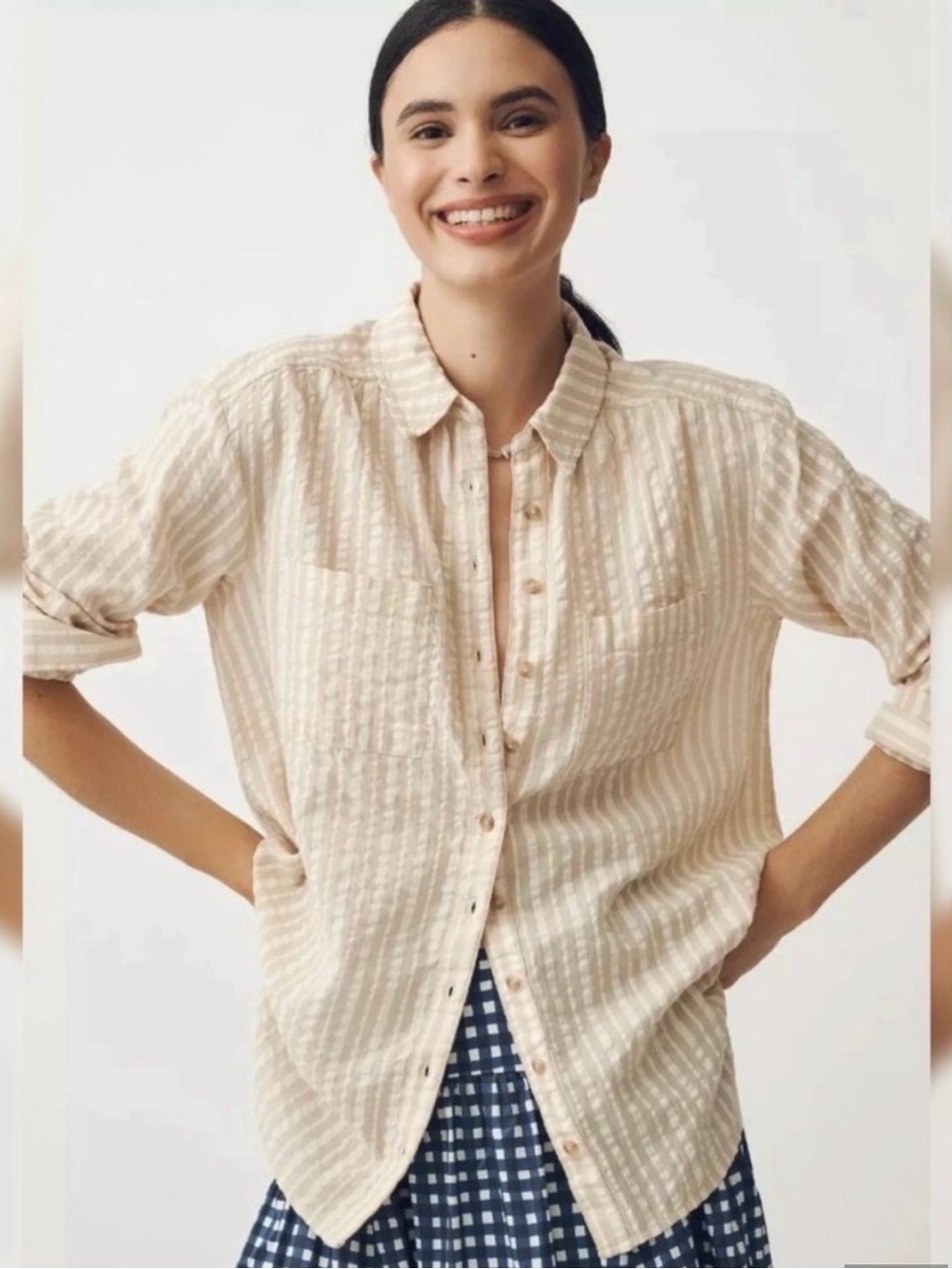 Anthropologie Hadley Relaxed Buttondown Shirt by Pilcro: Striped Edition L